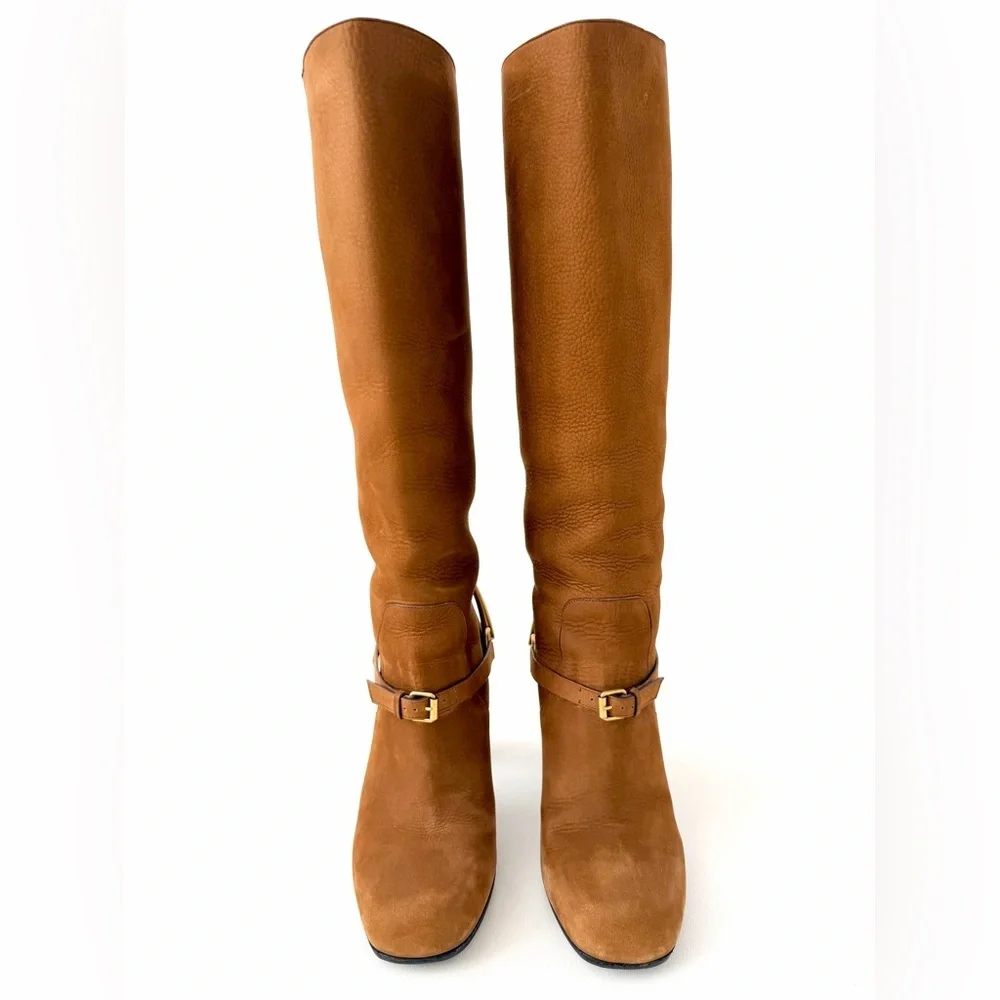GUCCI | Vintage Brown Nubuck Horsebit Knee High Heel Boots Size 37 - Picture 3 of 16